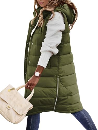 Thatrich Long Vest for Women Sleeveless Hooded Puffer Jacket Thick